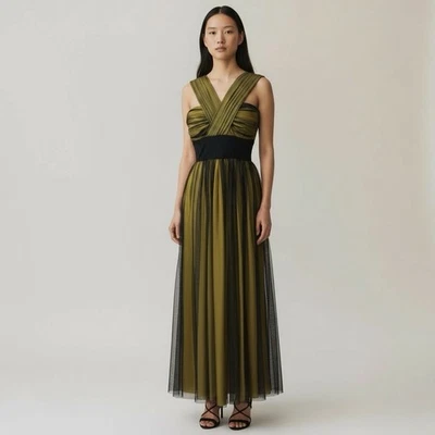 Dolce & Gabbana Vestido de Noche Seda Frente Cruzado Pasarela Malla Formal Lujo IT 42 Foto 1 de 4