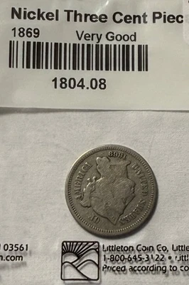 1869 three cent nickel - Image 1 of 2