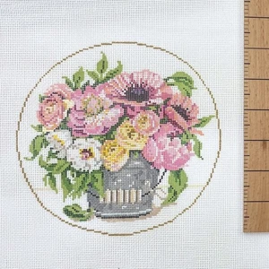 Sandra Gilmore Handpainted Needlepoint Canvas Bevy of Buds Bouquet Flowers 6" - Picture 1 of 1