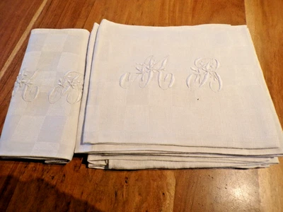 Linge ancien 7 Serviettes lin monogramme MB ( ref 7 ) - Photo 1/4
