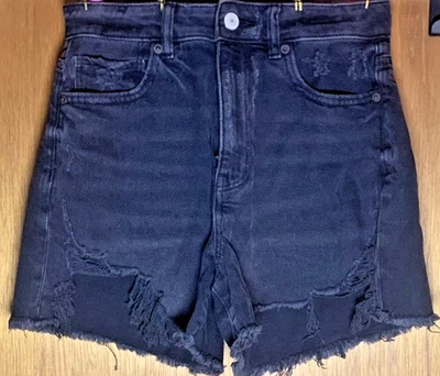 Pantalones Cortos American Eagle Hi Rise Mamá Corte Cómodo Cintura Elástica Negros Talla 2 Foto 1 de 4
