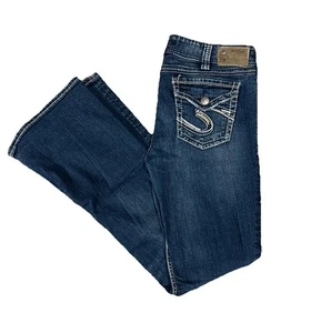 Silver Jeans Suki Surplus 32x34 Blue Bootcut Thick Stitch Flap Pocket Mid Rise - Picture 1 of 14