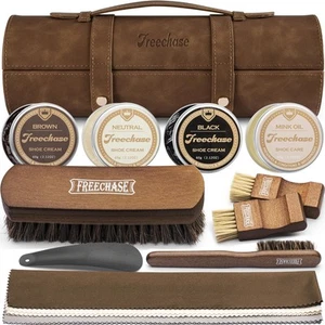 Leather Shoe Polish Kit For Men - 13 PC Shoe Shine Kit, Leather Boot Care, Sh... - Picture 1 of 7