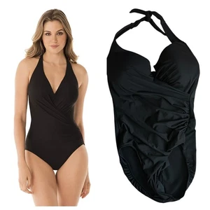 Magicsuit Miraclesuit One Pc Swimsuit Sz 16DD 16 DD XL 1X Black Halter Ruched - Picture 1 of 5