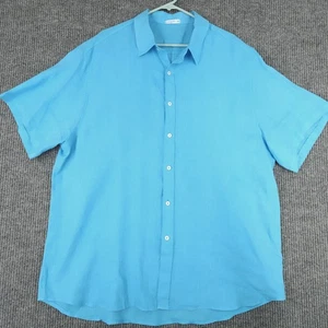 Moraitis 100% Leinen Knopfleiste Kurzarm Herren Hemd Größe 3XL Blau - Bild 1 von 14