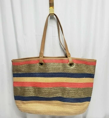 Croft&Barrow  Women's  Multi-Color Lrg Tote Shoppers Handbag Red Gold Blue Beige - Image 1 of 4