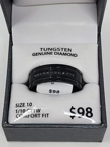 New Black Diamond Tungsten Wedding Band Ring Mens Size 10 Comfort Fit 1/10 CTW - Picture 1 of 8