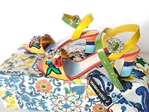 NEW Auth. Dolce & Gabbana Flower Jeweled Crystal Buckle Sandals 36.5 IT/ US 6.5 - Picture 1 of 10