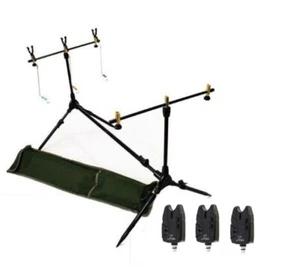 Carp Fishing Rod Pod 3 Rod + BLACK Alarms Indicators + Rests ,Batteries - Picture 1 of 1
