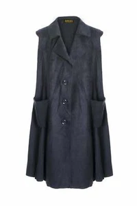 JAYLEY Navy Faux Suede Long Length Gilet One Size - Picture 1 of 6