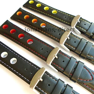 GRAND PRIX RALLY Calf Leather Watch Strap Band Black with Colours Sizes 20 22 24 - Picture 1 of 10