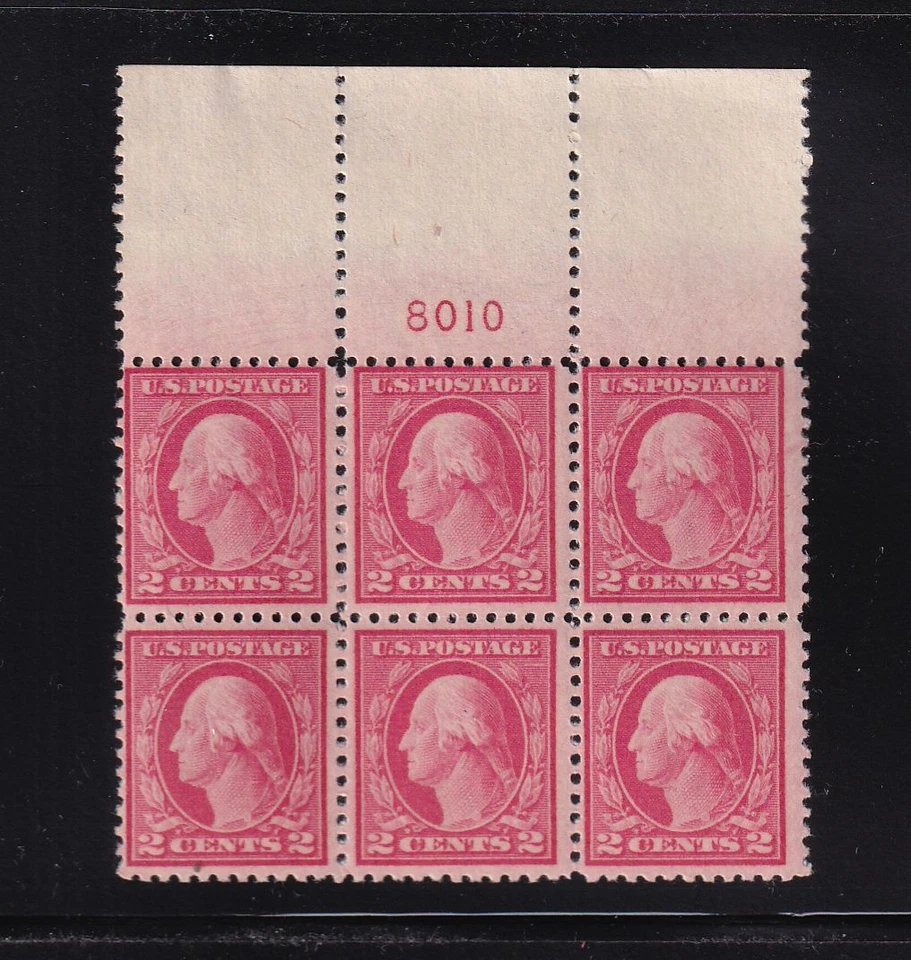 1917 Washington 2c carmine Sc 499 MNH with original gum OG, plate block (4M - Image 1 of 1