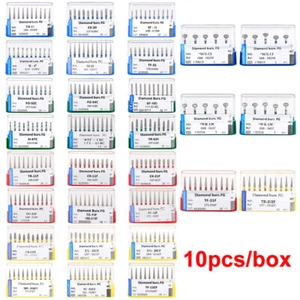10 Pcs Dental Diamond Burs High Speed Handpiece Friction Grip 1.6MM Bur 28 Types - Picture 1 of 57