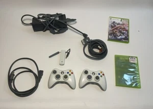 Microsoft OEM Accessory Lot Xbox 360 Two Controllers AC Adapter WIFI TESTED - Picture 1 of 14