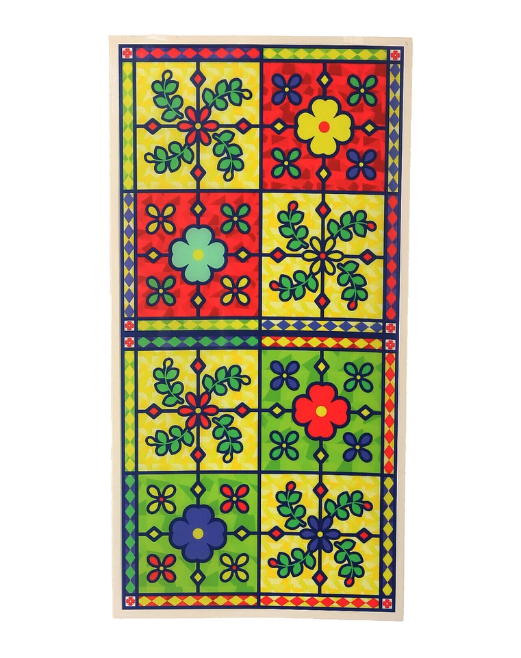 21.3英寸x10.6英寸花卉瓷砖彩色玻璃窗膜贴纸贴花去皮和贴纸 — 第 1/2 张图片