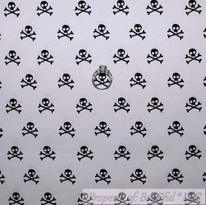 BonEful Fabric FQ Cotton Quilt White Black B&W Little Zombie Skeleton Skull Bone - Picture 1 of 14