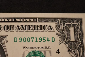ONE DOLLAR FANCY BIRTHDAY/ANNIVERSARY NOTE [SEPT 7, 1954]  SN # D 90071954 D - Picture 1 of 3