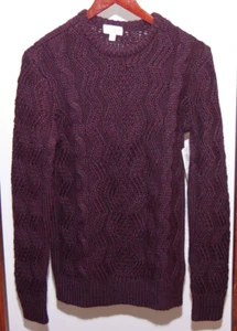 NEW NWT Club Monaco Burgundy Italian Yarn Cable Knit Crewneck Sweater XS - Picture 1 of 6
