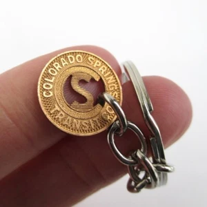 CO Springs Transit Token Keychain Repurposed Vintage Colorado Coin Key Chain Fob - Picture 1 of 3