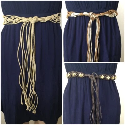 LOTE de 3 cinturones hippy bohemios marrones negros ajustables con cuentas hechas a mano Foto 1 de 4