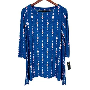 NEW NWT JM Collection MEDIUM Super Stretchy Blue Blouse Shirt Top Business Cozy - Picture 1 of 8