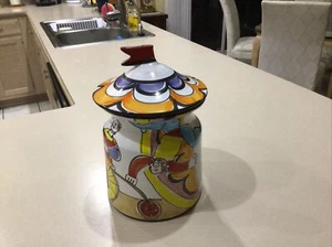 LA MUSA Italy COOKIE JAR “MACY’S” Hand Painted Art Pottery CIRCUS ACROBATS - Picture 1 of 8