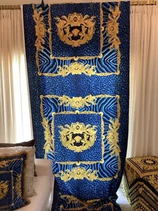 55”55” Versace Velvet Upholstery Fabric Pannel Gold Blue DV One Animal Print - Picture 1 of 12