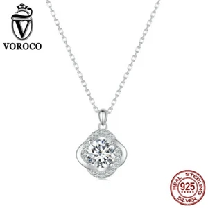 Voroco S925 Sterling Silver Shining Moissanite Necklace European Women Jewelry - Imagen 1 de 12