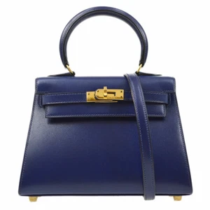 Hermes Blue Box Calf Kelly 20 Sellier 2way Handbag ◯Y N 60805 - Picture 1 of 12