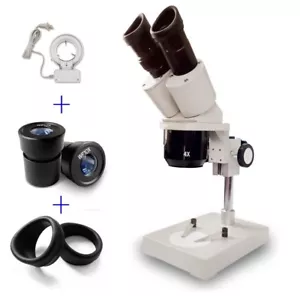 Binocular Stereo Microscope 2X 4X Objective w/ Ring Lamp Wide Field Eyepiece - Picture 1 of 11