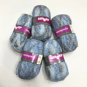 Vintage Unger Escapade Light Worsted Acrylic Mohair Blend Blue Gray Bag of 5 - Picture 1 of 11