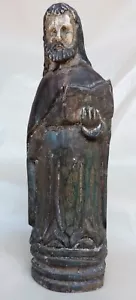 18th Century San Pedro POLYCHROME Religious Icon Figure Carved Wood / w/Paper - Picture 1 of 9