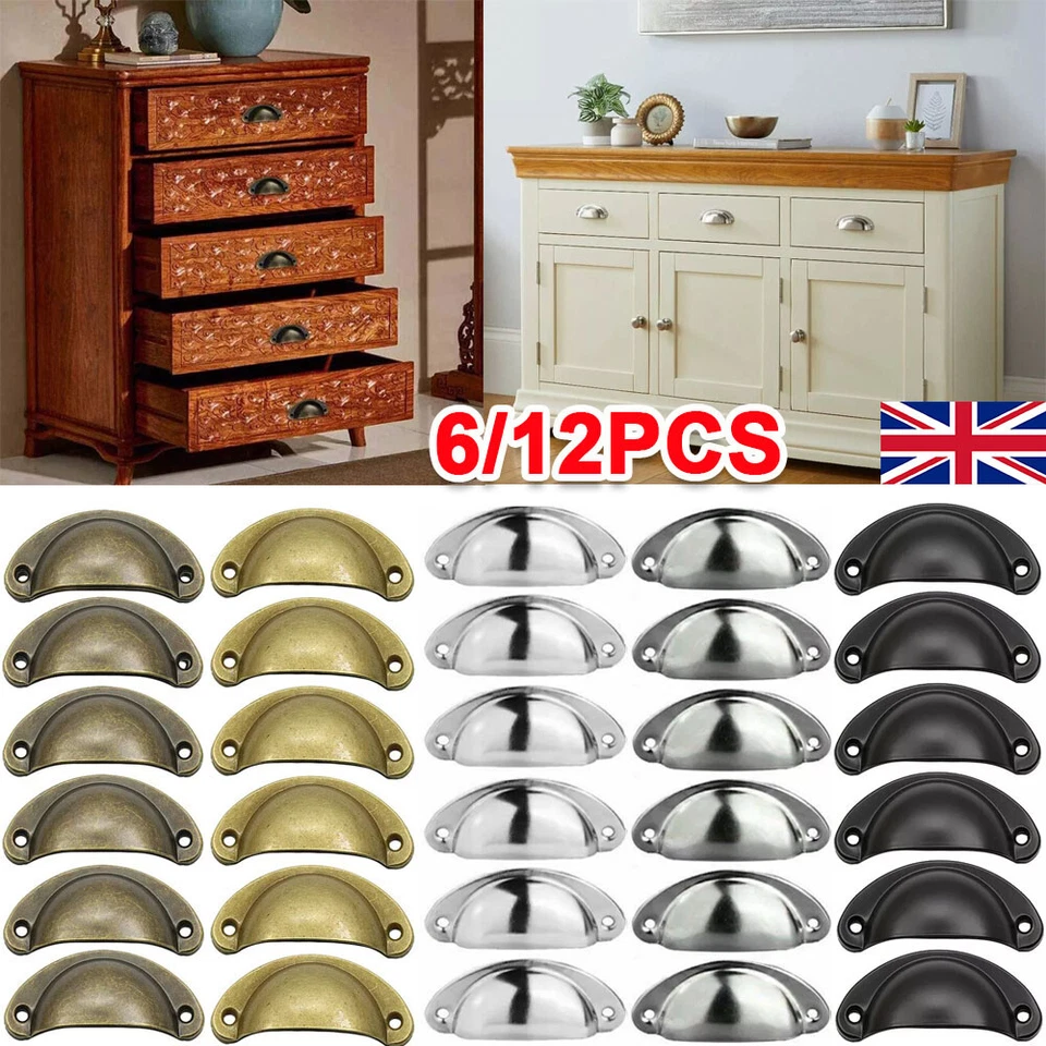 6/12 Pcs Cup Pull Shell Handles Half Moon Kitchen Cupboard Cabinet Door Drawer - Image 1 of 4
