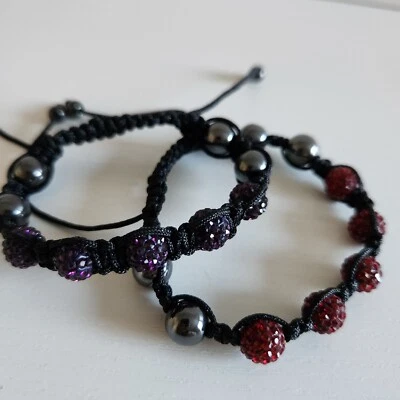 Shamballa Color Púrpura y Rojo con Cuentas de Cristal y Hematita  Foto 1 de 4