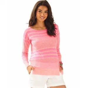 Suéter Lilly Pulitzer Rosa Rayas 100% Lino Cuello Barco Talla XS - Imagen 1 de 11