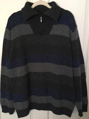 JP Uomo Firenze 80% Wool Striped Knit Sweater 1/2 Zip Size XL Made in Italy - Image 1 of 4