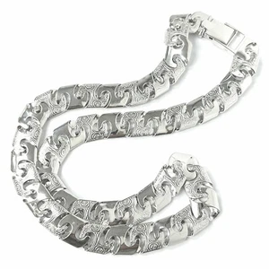 925 Silver Chain Mens Heavy Solid 24 Inch 134g Sterling Patterned Links - Picture 1 of 10