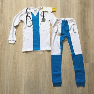 Playjamas Pajama 2 pc Set Boy Girl Unisex Doctor Sz 8 yr White Organic Cotton - Picture 1 of 9