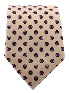Cravatta uomo vintage Lands End seta twill foulard kaki rosa blu 59 x 3,5 - Foto 1 di 3
