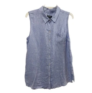 Linen Tunic top blue sleeveless button front woman’s size L Lagenlook - Picture 1 of 7
