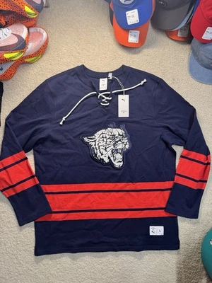 PUMA Noah Striped V Neck Long Sleeve Hockey Jersey Mens Blue Size L  Loose Fit - Image 1 of 4