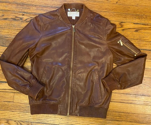 Michael Kors giacca pelle di agnello più morbida donna marrone medio