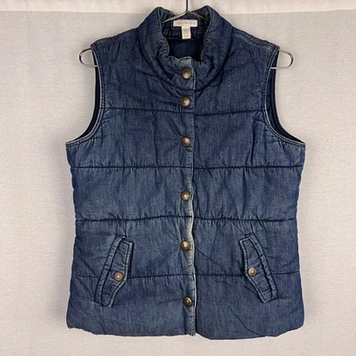 Charter Club Vest Women Small Denim Chambray Puffer Utility Western Country Fall - Image 1 of 4