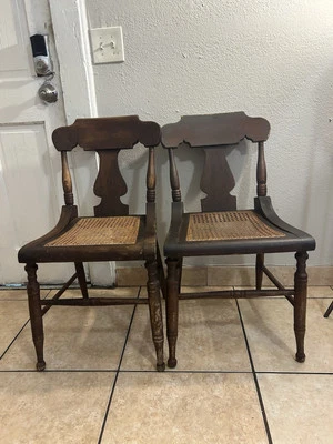 Antigua silla lateral baja victoriana americana de principios del siglo XX con asiento de bastón Foto 1 de 4