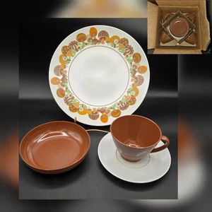 NOS Mushroom Melamine Dinnerware Set 16pc Weyerhaeuser Co. MN, USA Merry Vintage - Picture 1 of 3