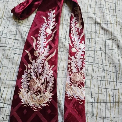 Vtg 40s Mens Novelty Ocean Fish Bubbles Coral Necktie Wide Jacquard Tie 49X4.25 - Image 1 of 4