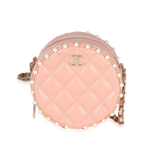 Chanel Clutch rosa gesteppt Kalbsleder Perlen rund mit Kette - Bild 1 von 9