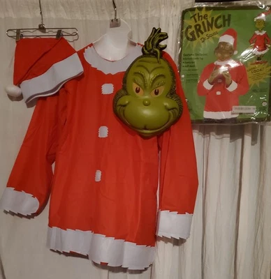 3pc Adult Grinch Dr. Suess Men's L XL Santa Christmas Suit Set Costume Set Mask - Image 1 of 4