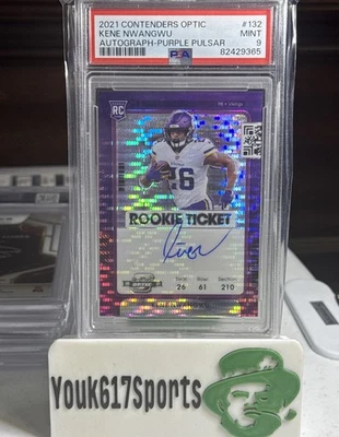 2021 Panini Contenders Optic Ticket Kene Kwangwu RC Auto Purple Pulsar /21 PSA 9 - Image 1 of 2