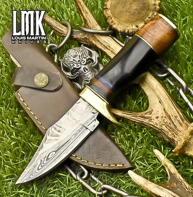 LMK Handmade Hunting Skinner Knife Twist Damascus Bull Horn Camping - Image 1 of 4
